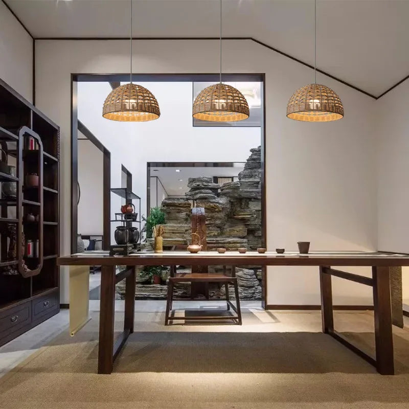 lustre suspendu en rotin abat-jour pour éclairage suspendu