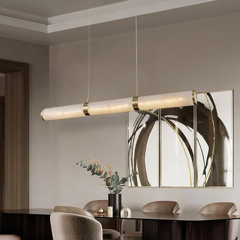 Lumière moderne luxe plein cuivre marbre LED lustre intérieur salon salle à manger bar étude un éclairage en zigzag