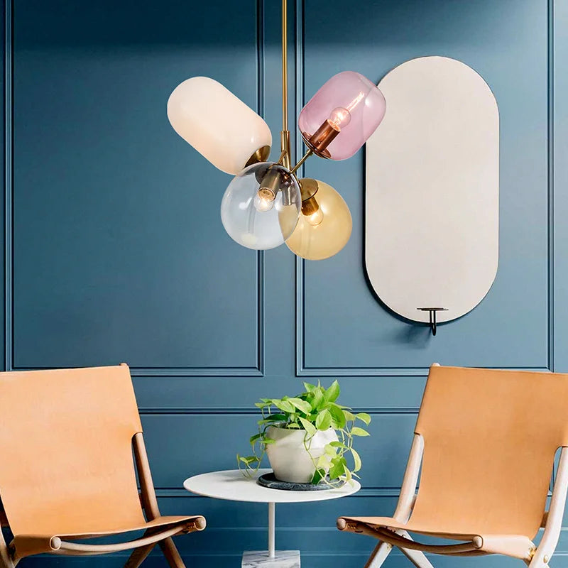 Suspension nordiques lampes suspendues en verre coloré postmoderne pour salon chambre salle à manger décor à la maison E27 Led lampe à main