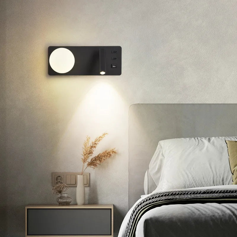 applique murale moderne avec double interrupteur et port usb