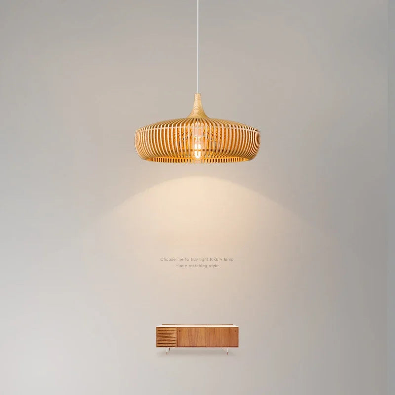 lustre en bois rond rétro pour table de restaurant avec led