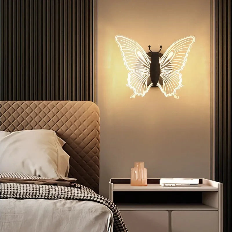 applique murale led acrylique noir en forme de papillon