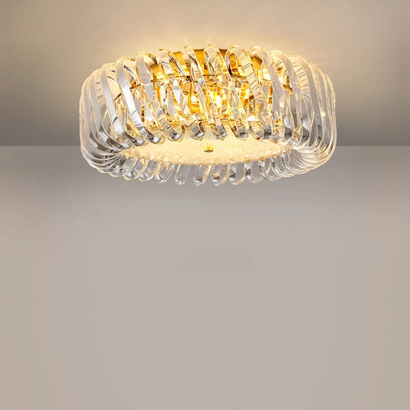 plafonnier moderne rond en cristal doré à led dimmable