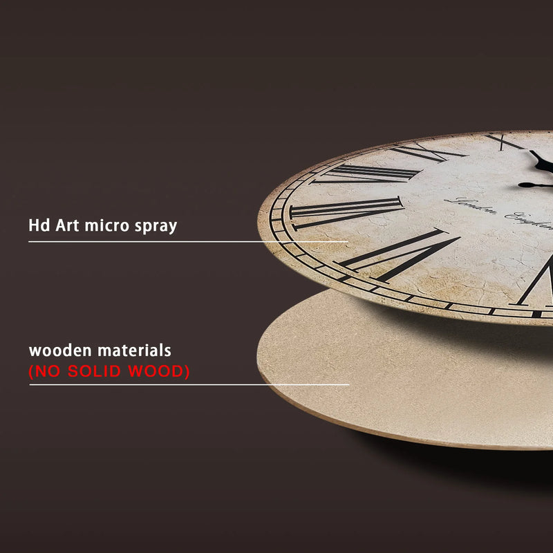 horloge murale en bois rétro à chiffres romains silencieuse et décorative