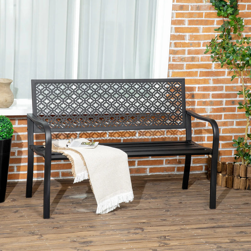 banc de jardin en acier deux places avec dossier décoratif