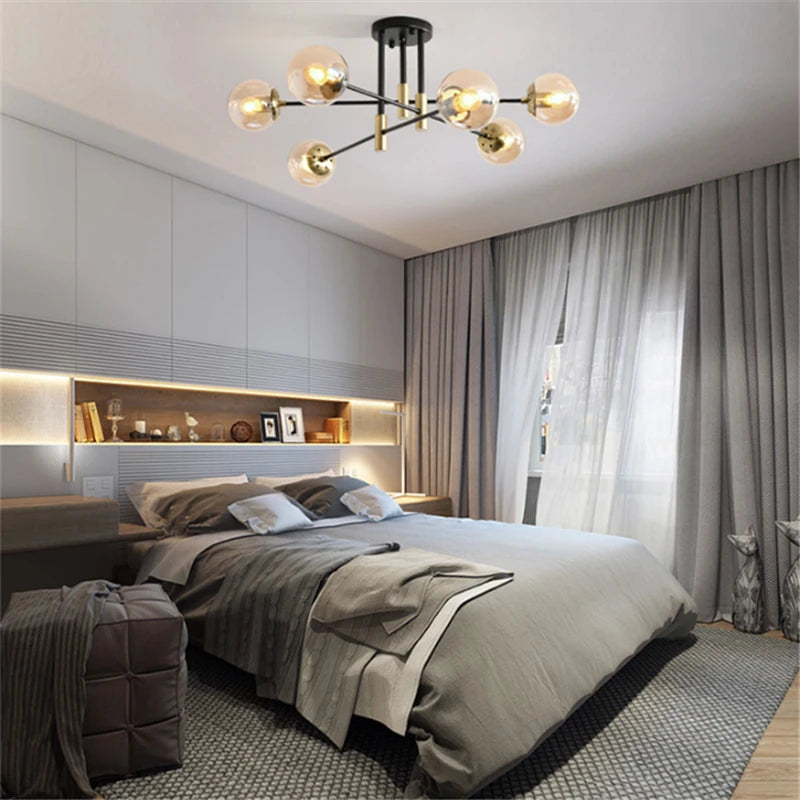 lustre nordique moderne led avec boules de verre