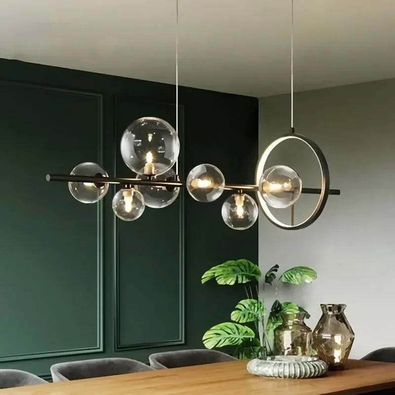 lustre moderne led avec boules de verre suspendues
