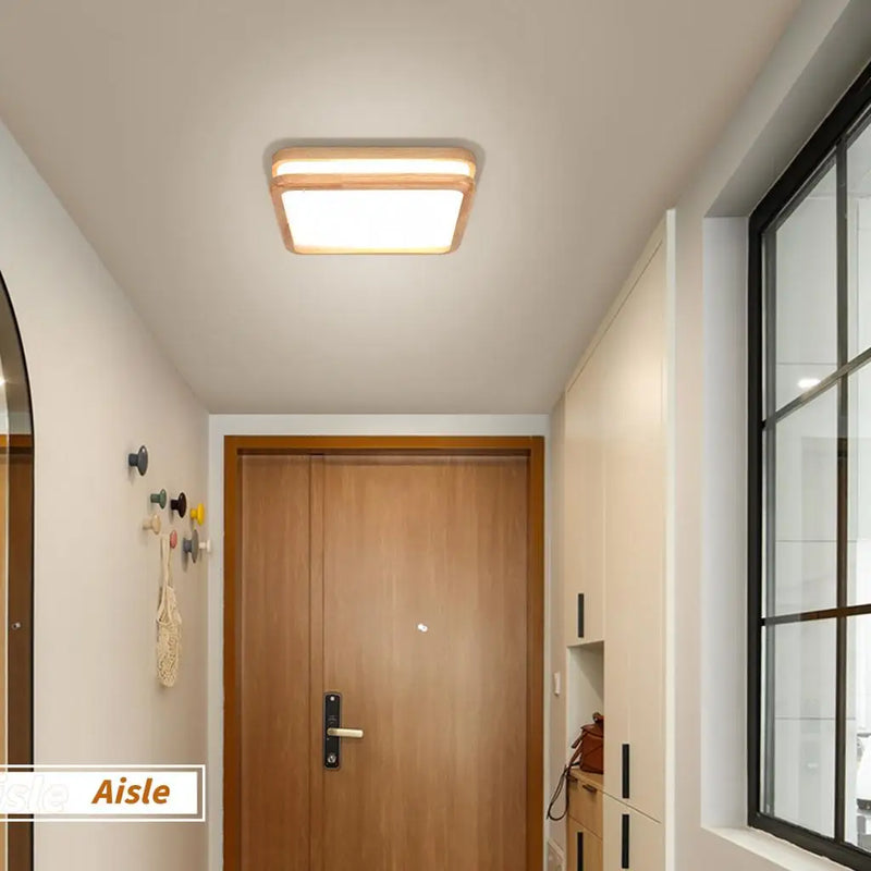 plafonnier led ultra-fin design nordique moderne avec abat-jour en bois