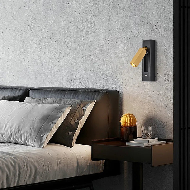 applique murale moderne avec chargeur usb et projecteur rotatif led