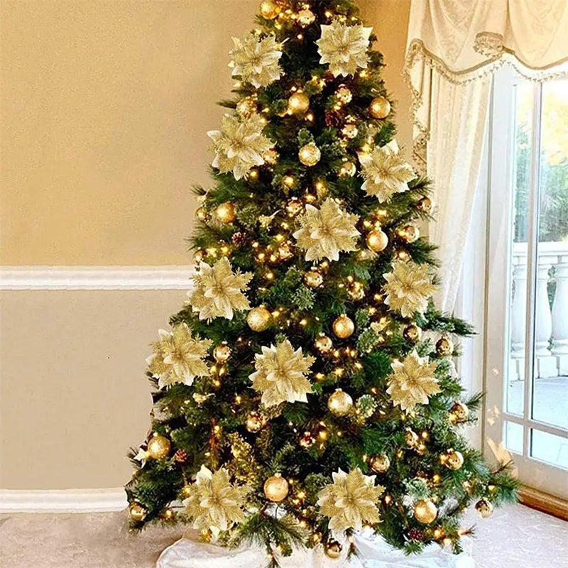 décoration suspendue fleur pailletée pour arbre de noël