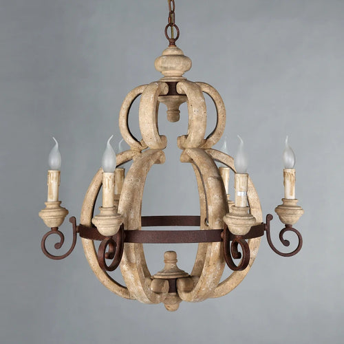 lampe suspendue vintage rustique bois avec 6 lumières décorative