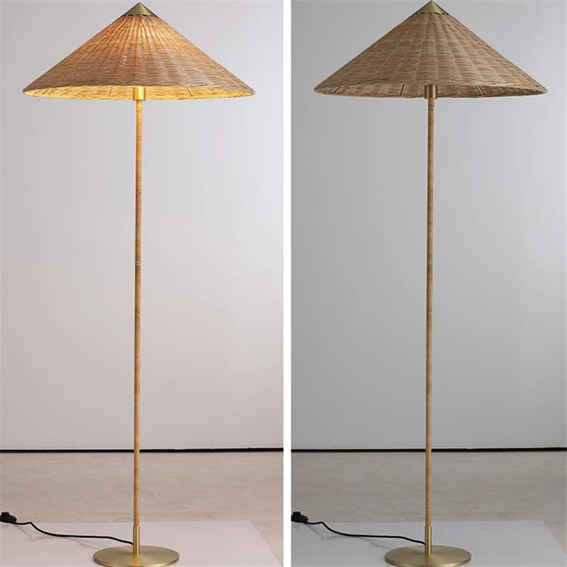 lampadaire led moderne nordique tissé à la main en bambou rotin