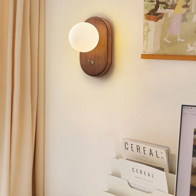 applique murale wabi-sabi rétro en bois massif avec interrupteur