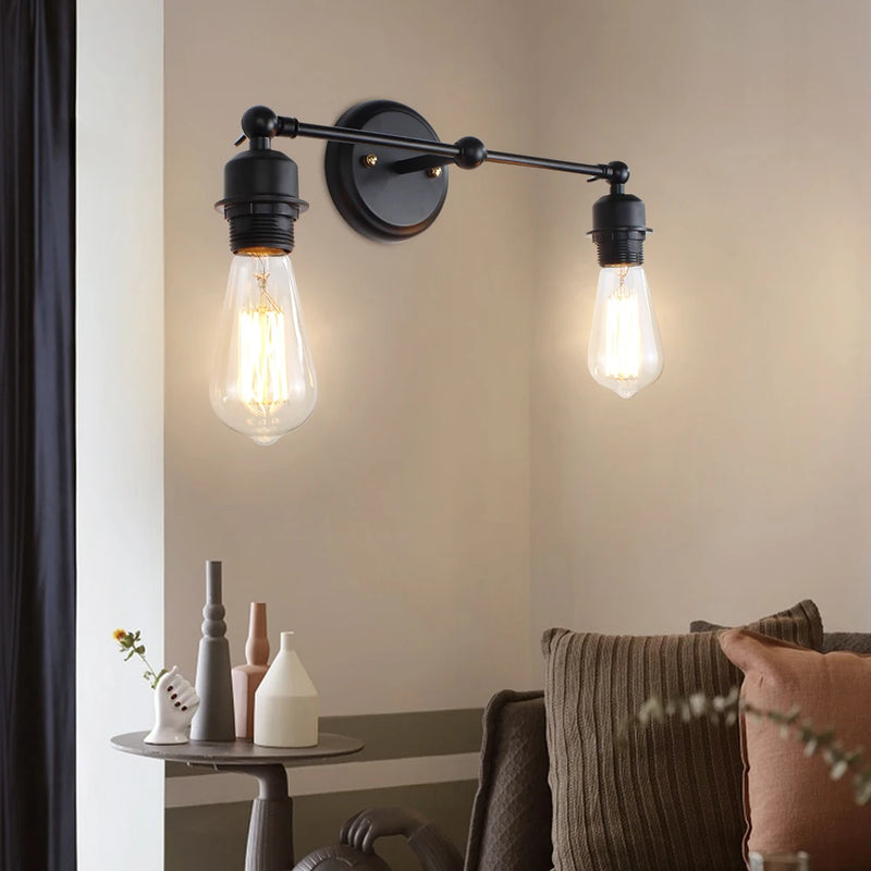 applique murale vintage à led avec 2 têtes rétro