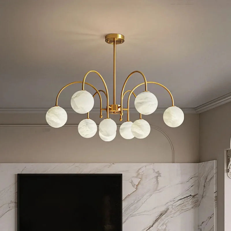 suspension LED circulaire à neuf têtes en marbre design nordique moderne