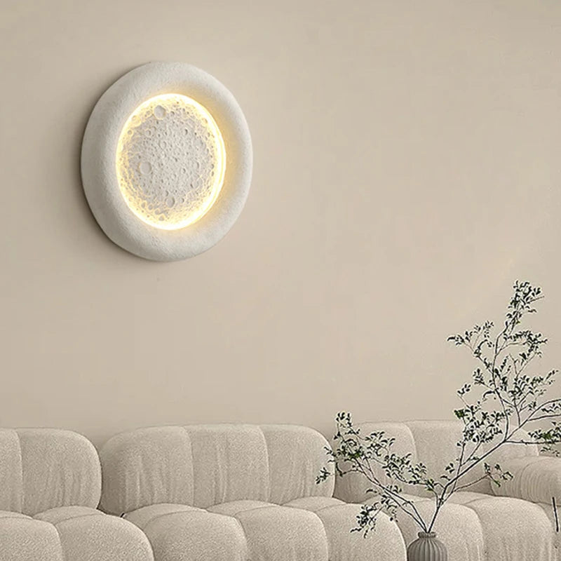 applique murale led ronde lune intensités variables art déco résine