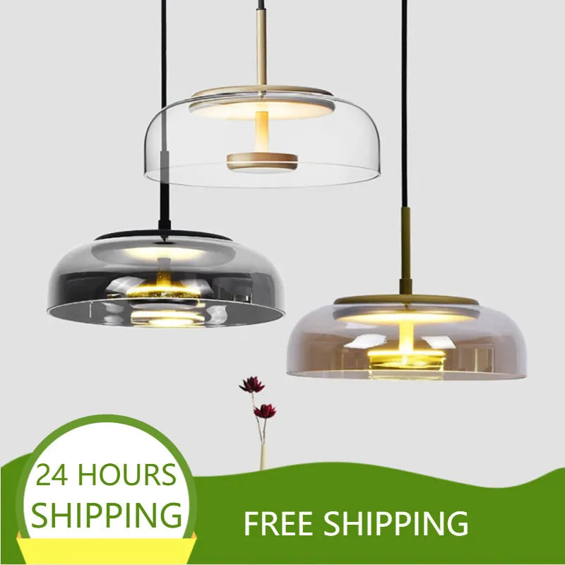 Éclairage moderne Suspension Luminaires LED Suspension Décoration de salle à manger Cuisine intérieure Luminaire en verre Minimaliste