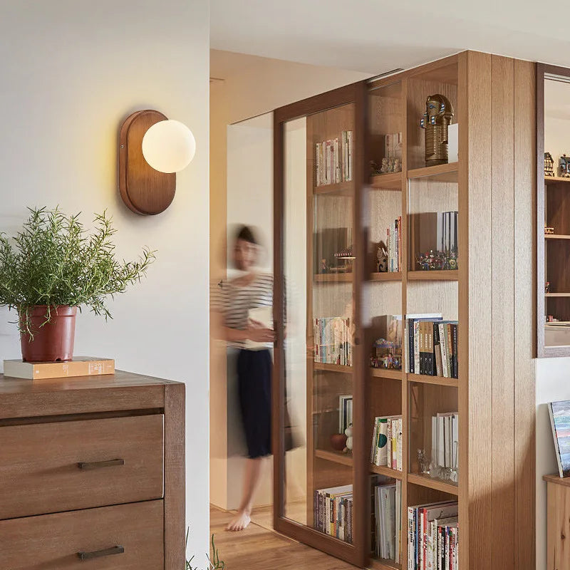 applique murale wabi-sabi rétro en bois massif avec interrupteur