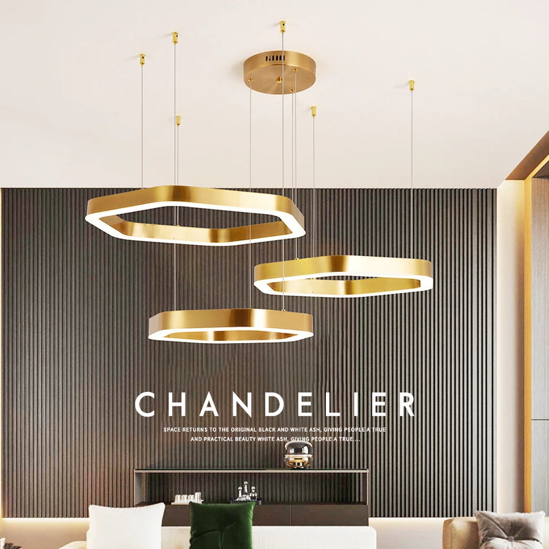 Hexagone Design Led Lustre Moderne De Luxe En Acier Inoxydable Lampe Salon Suspension Luminaire Décor À La Maison Escalier Plafond Lustre