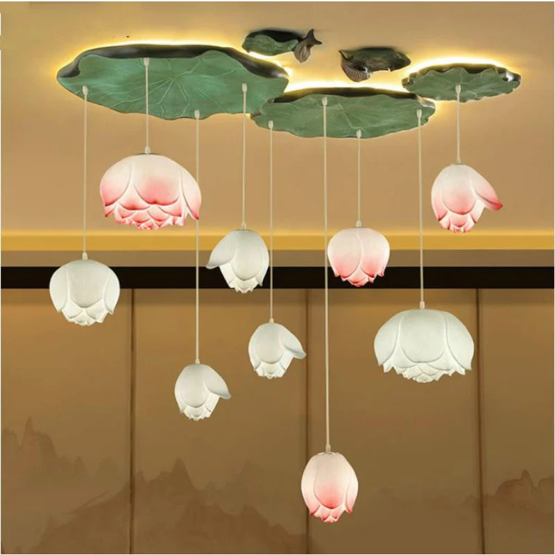 Suspension fleur Lotus style rétro LED