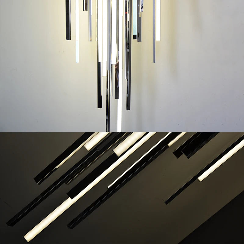 lustre long duplex moderne en acier inoxydable pour villa