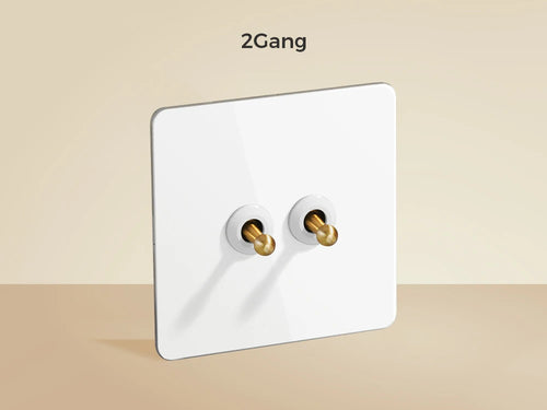 Interrupteur double 2 voies en acier blanc mat et doré bords arrondis