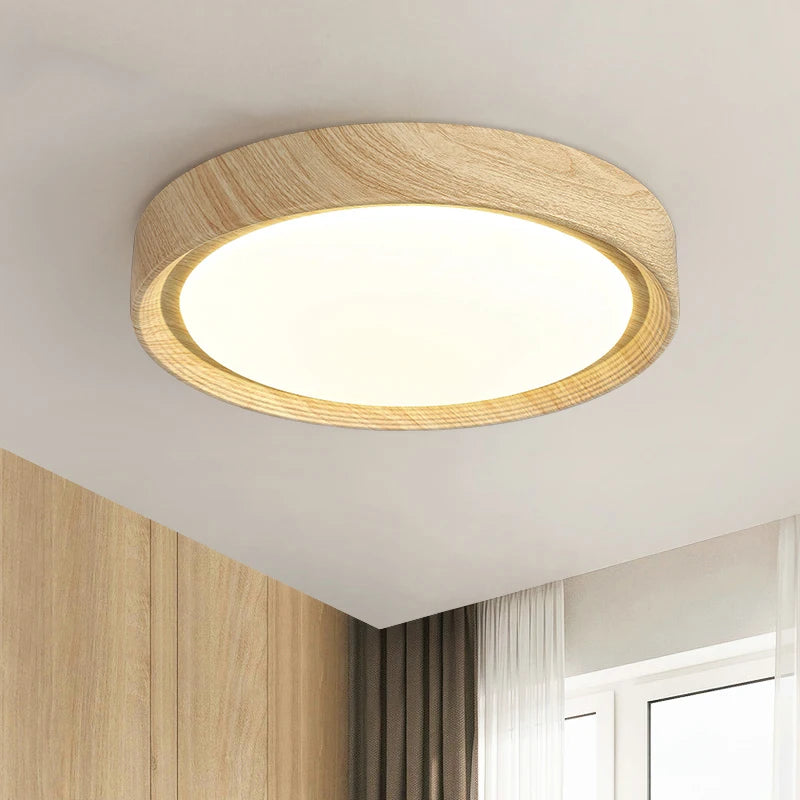 Plafonnier led en bois rond pour décoration intérieure