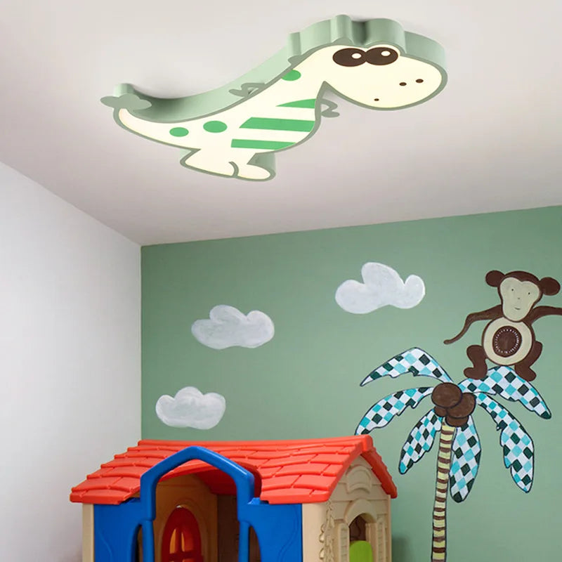 LED Ceiling Creative Cartoon Dinosaur for Children's Room Lamp, Modern Warm and Romantic Boy and Girl Bedroom Light Lampara RC