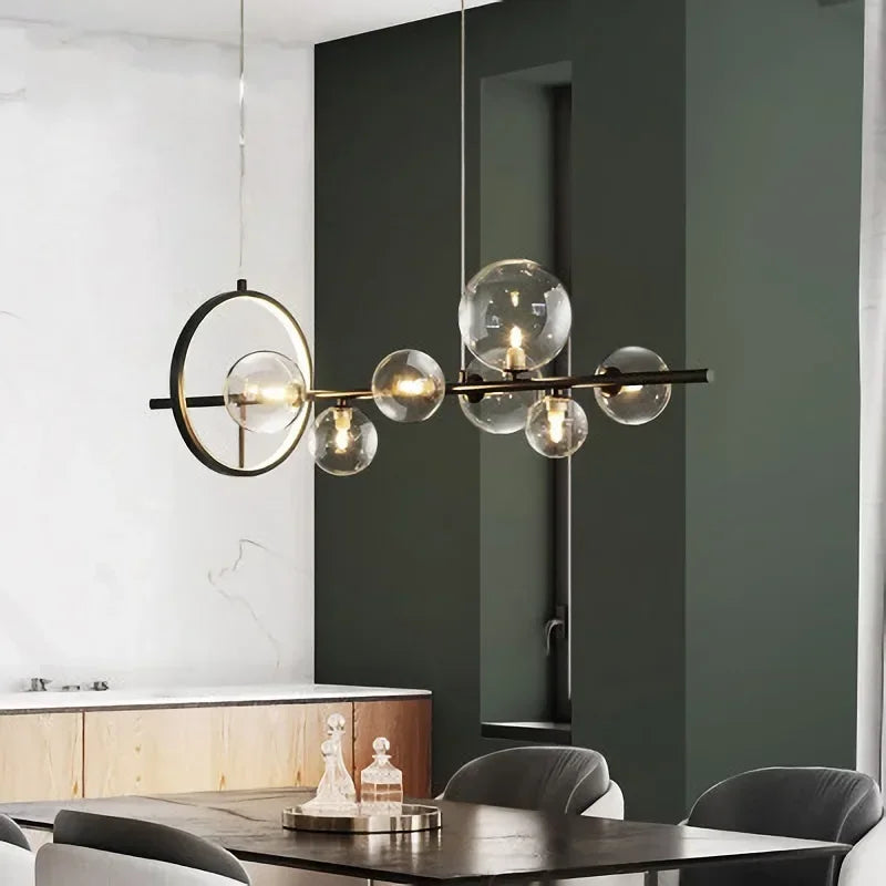 lustre moderne led avec boules de verre suspendues