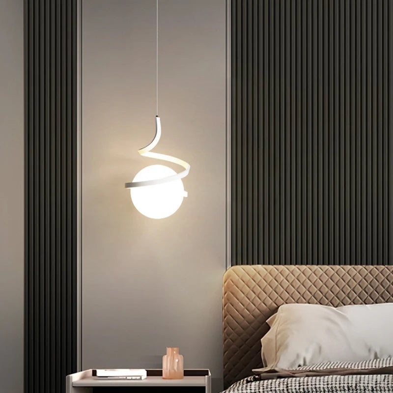 Nordique décoration de la maison spirale suspension LED haut plafond lampes suspendues pour éclairage de chevet noir blanc or verre abat-jour