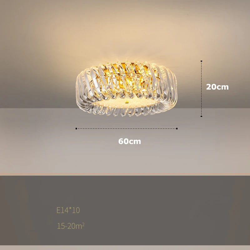 plafonnier moderne rond en cristal doré à led dimmable