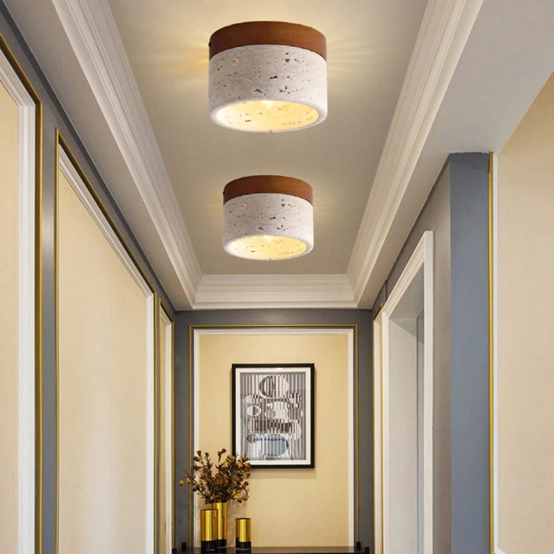plafonnier minimaliste en marbre et bois pour