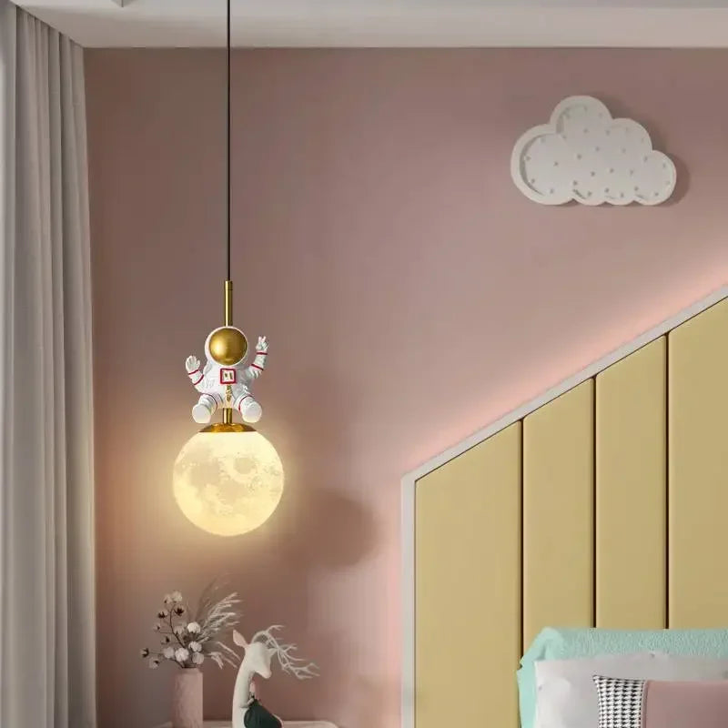 Suspension LED moderne d'astronaute pour chambre d'enfant Design de lune veilleuse chambre d'enfant