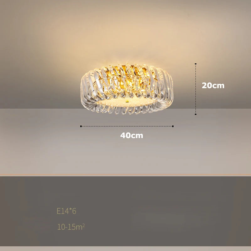 plafonnier moderne rond en cristal doré à led dimmable