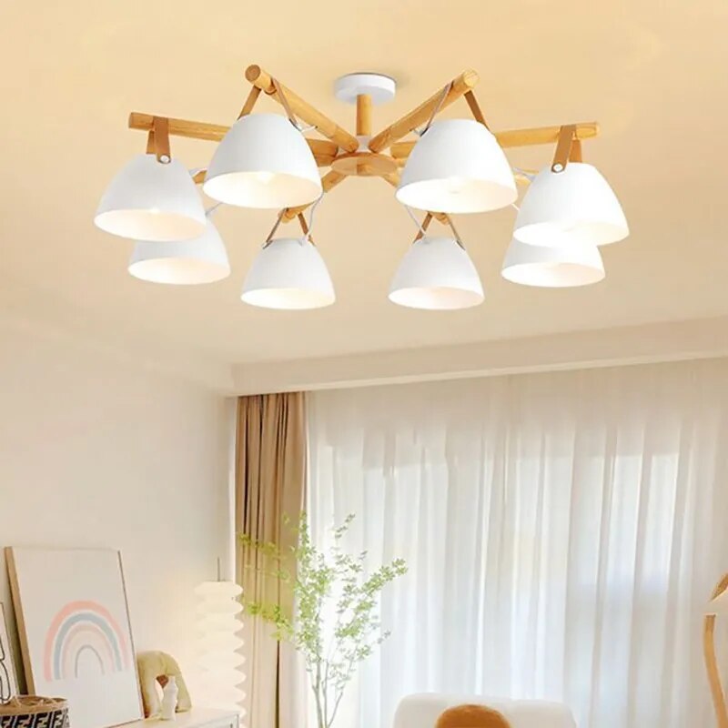 Plafonnier LED en bois avec ceinture en cuir