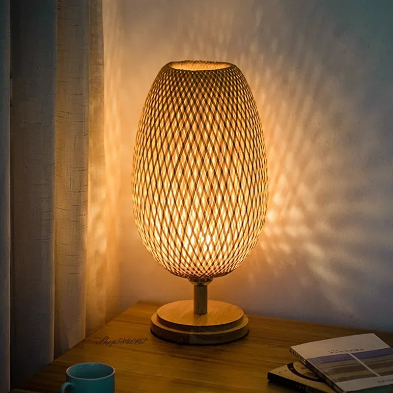 lampe de bureau vintage en bambou artisanale en bois naturel