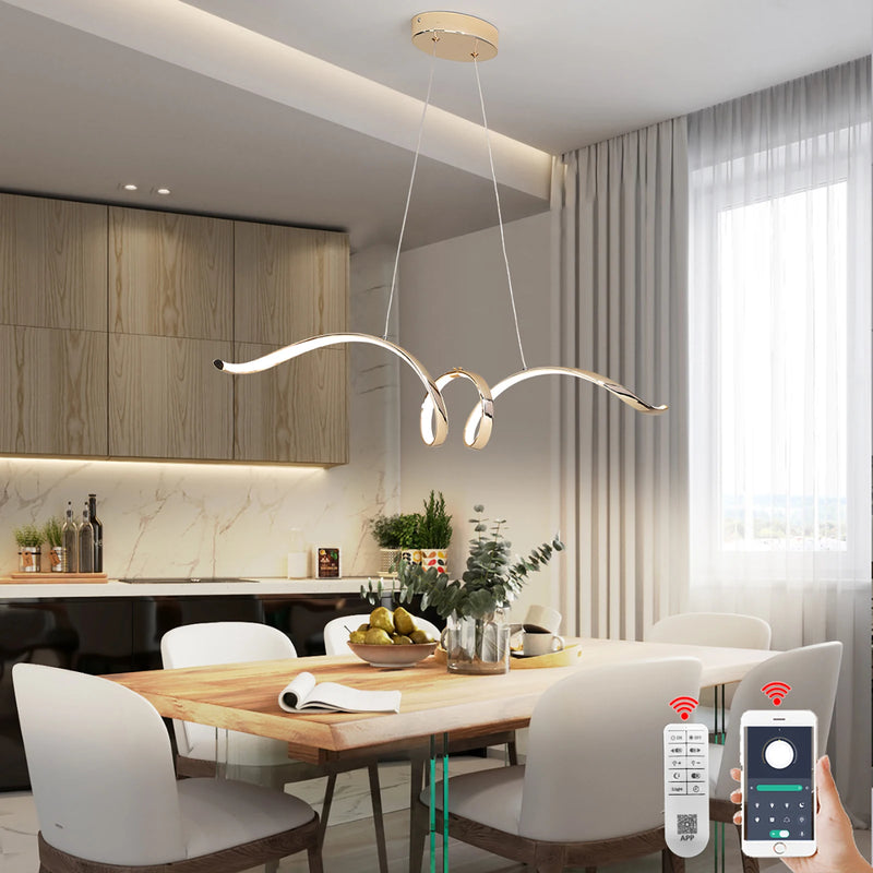 Suspension moderne LED lumière chromé design spirale