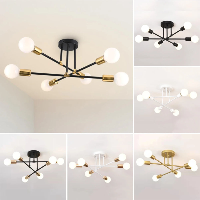 plafonnier en fer forgé à tiges multiples pour salon Vintage Loft industriel nordiques