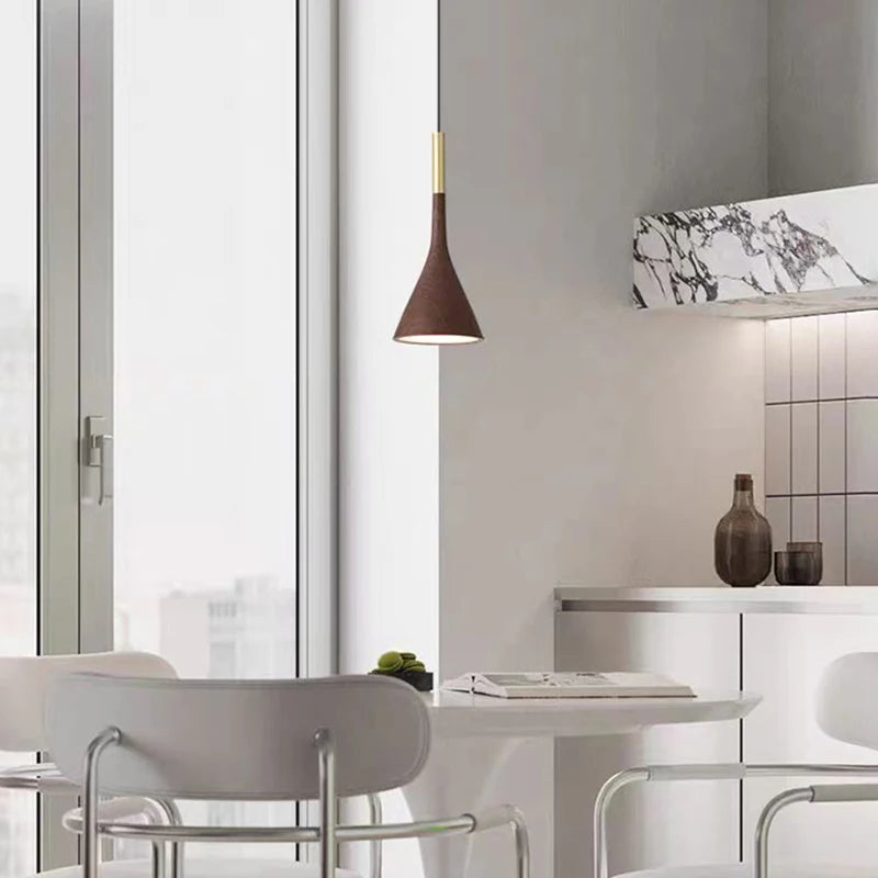 suspension moderne en métal imitation bois avec cordon réglable