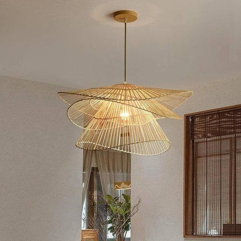 lustre en rotin fait à la main multi-étages moderne créatif