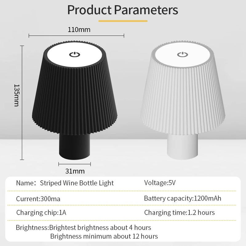 lampe de table led rechargeable rayée bouteille de vin interrupteur tactile décoratif
