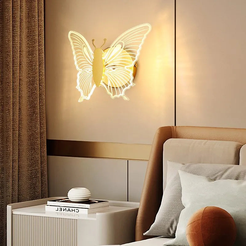 applique murale led acrylique noir en forme de papillon