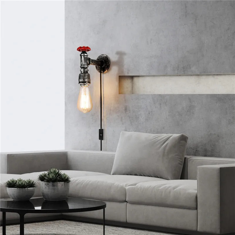 applique murale vintage industriel avec tuyau d'eau