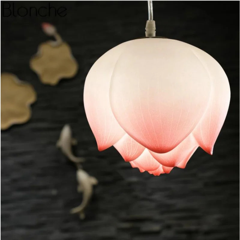 Suspension fleur Lotus style rétro LED