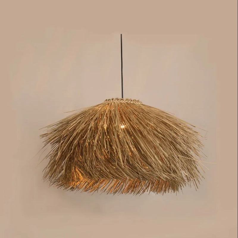 Suspension LED vintage rotin tissé main décoratif intérieur