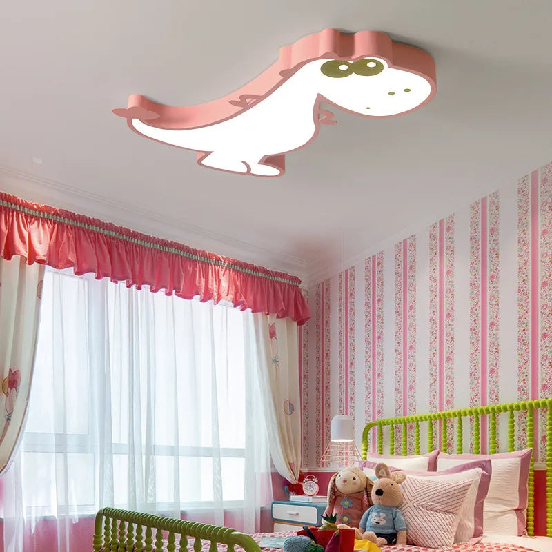 LED Ceiling Creative Cartoon Dinosaur for Children's Room Lamp, Modern Warm and Romantic Boy and Girl Bedroom Light Lampara RC