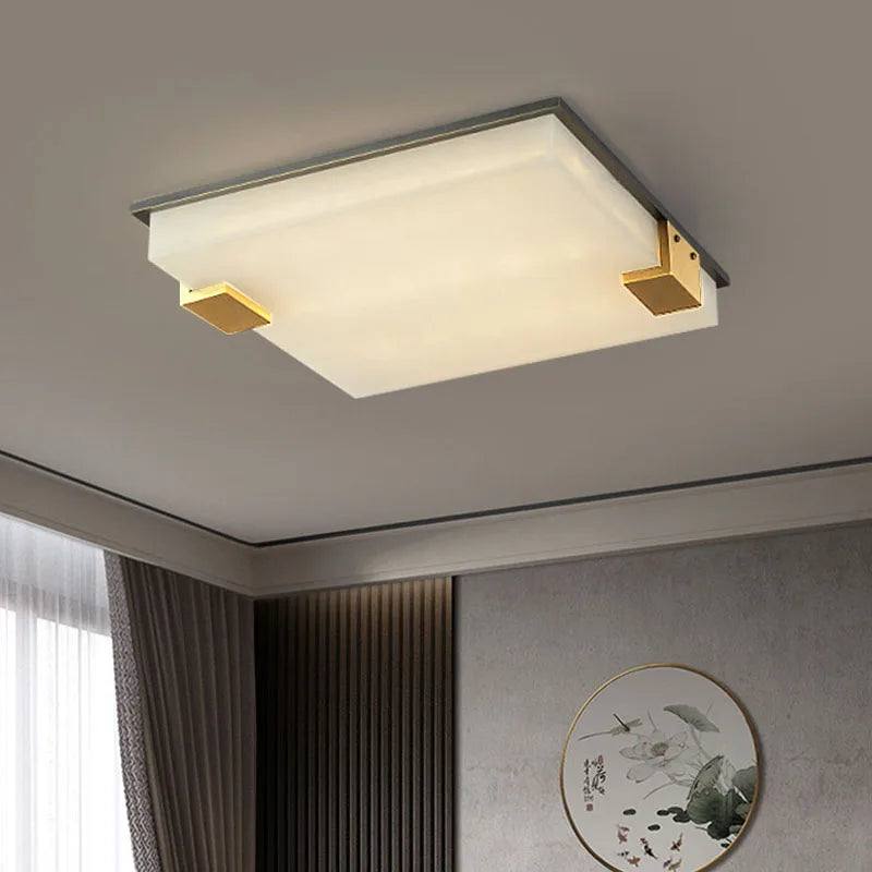 plafonnier carré en marbre et laiton doré led luxueux