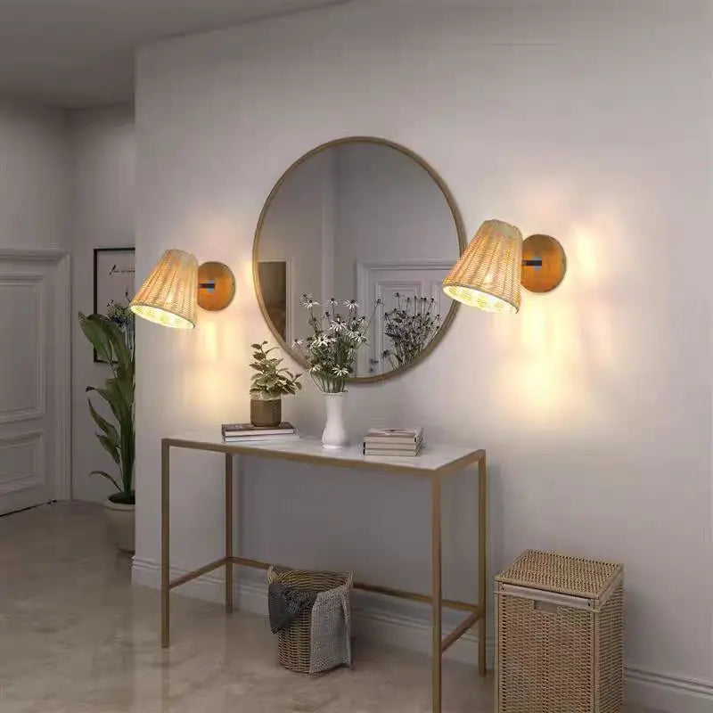 applique murale rustique japonaise en rotin minimaliste décorative