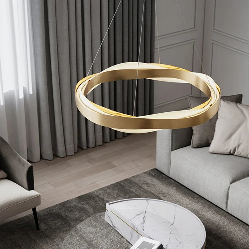 Lustres de cercle noir d'or de luxe décoration de la maison suspension pour salon Restaurant Hall lampes suspendues de plafond en acrylique