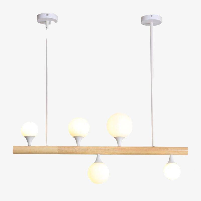 Scandinavian LED chandelier with wood and glass balls